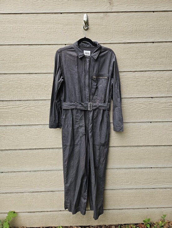Zara Pants - Zara gray tencel cargo utility jumpsuit boilersuit large with flaw